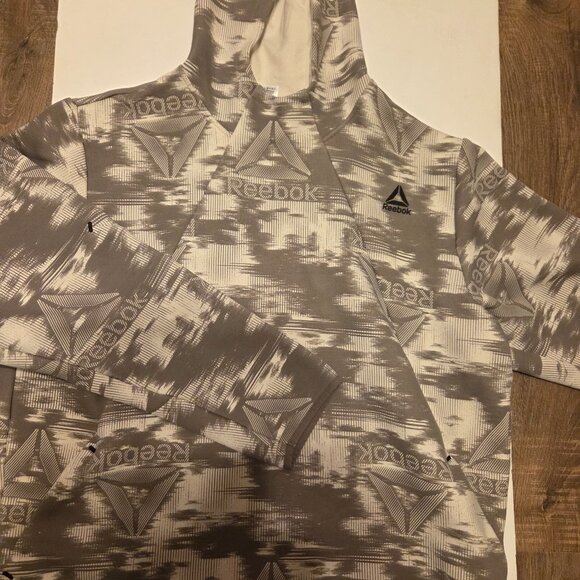 Reebok Driftwood Tan Print Hoodie with Front Pockets - Like New - Picture 1 of 7